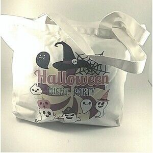 Halloween Bag Tote Treat Zipper Canvas Party Ghosts Large Colorful 16X13 NEW